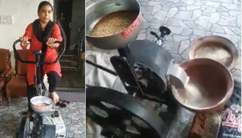 viral video of woman s cycle based flour grinder