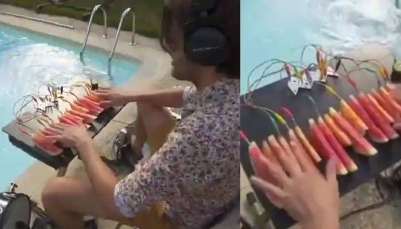 Man plays music on melon piano video viral