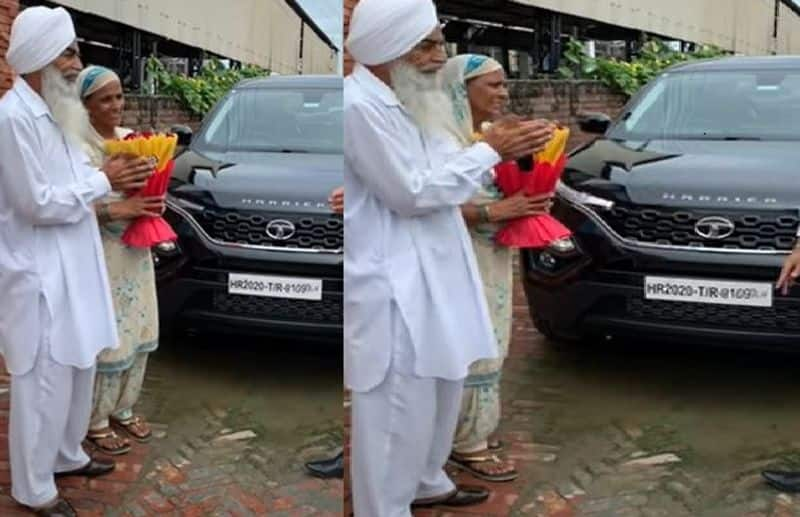 Son gift Top model Tata harrier Black edition to his parents in Punjab