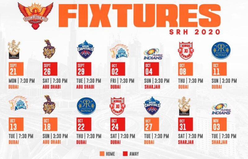 ipl 2020 schedule sunrisers hyderabad full fixtures apc