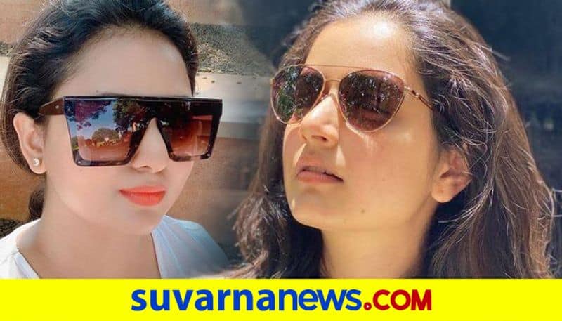 Kannada actress styling sun glass in different ways