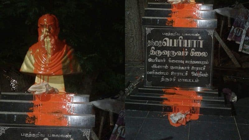 again Periyar statue desecrated,garland of shoes