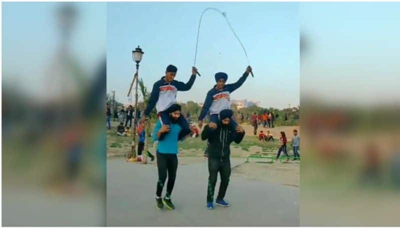 four boys perform incredible stunts with skipping ropes in viral