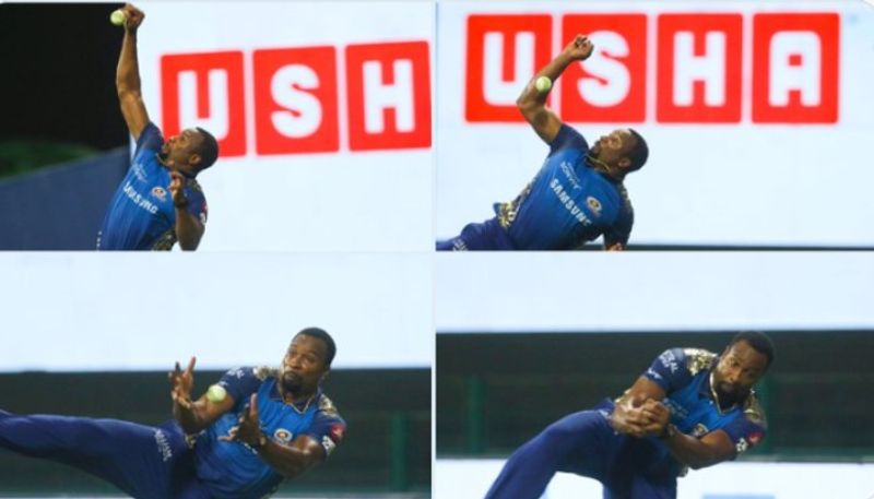 IPL 2020 watch video pollard took stunning catch vs rajasthan royals