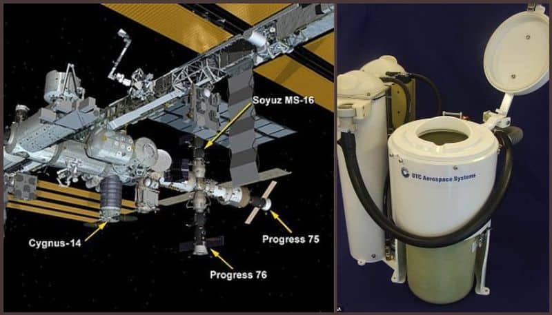 Astronauts aboard the International Space Station receive 8,000 pound cargo that with a toilet