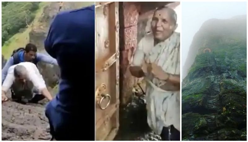 70 year old women completed a steep trek in Maharashtra's Harihar Fort