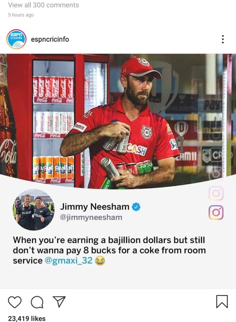 IPL2020 Jimmy Neesham hilariously trolls team-mate Glenn Maxwell