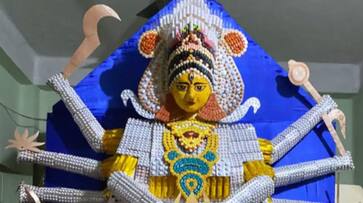 A Durga idol from strips of expired tablets and injections!