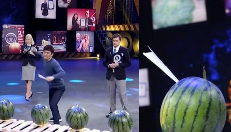 Man Sets World Record by Piercing Watermelons with Paper Planes