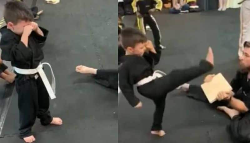 Little boy breaks down but refuses to give up in Karate class