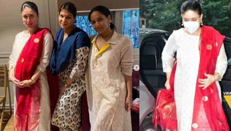 Kareena Kapoor in white suit and red dupatta gives maternity style lessons