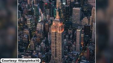 Diwali United States iconic Empire Building lit up in orange lights