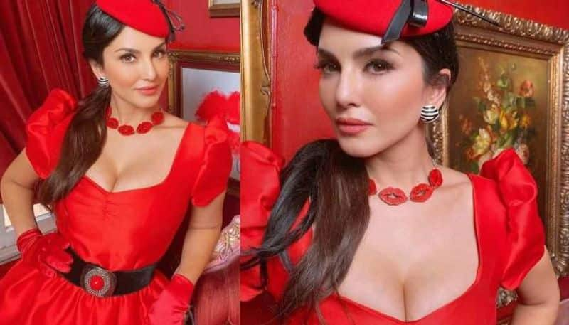 sunny leone in red dress