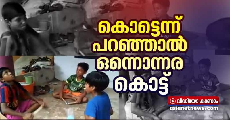 Children recreate the magic of thayampaka using sticks and plastic bottles