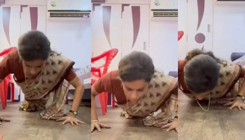 actress gul panag doing push ups in saree