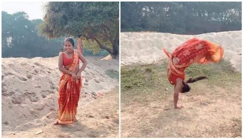 Woman performs backflips in a saree with ease and grace netizens are impressed