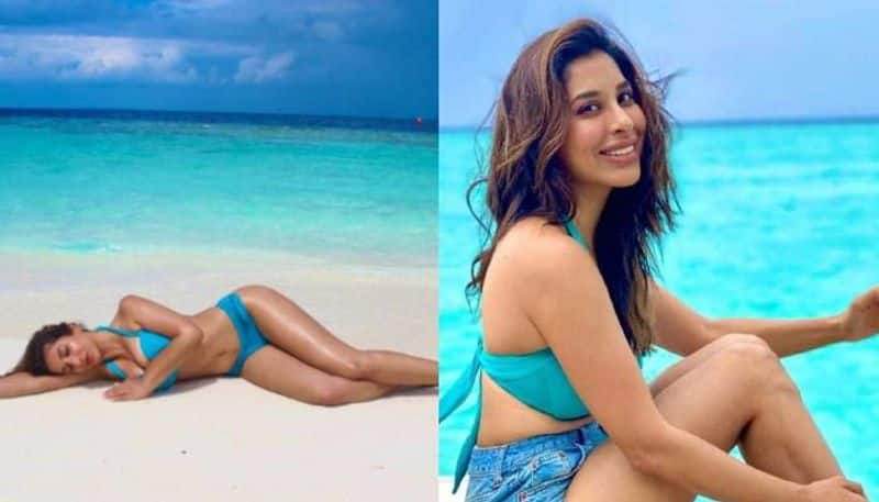 Sophie Choudry In a Blue Bikini