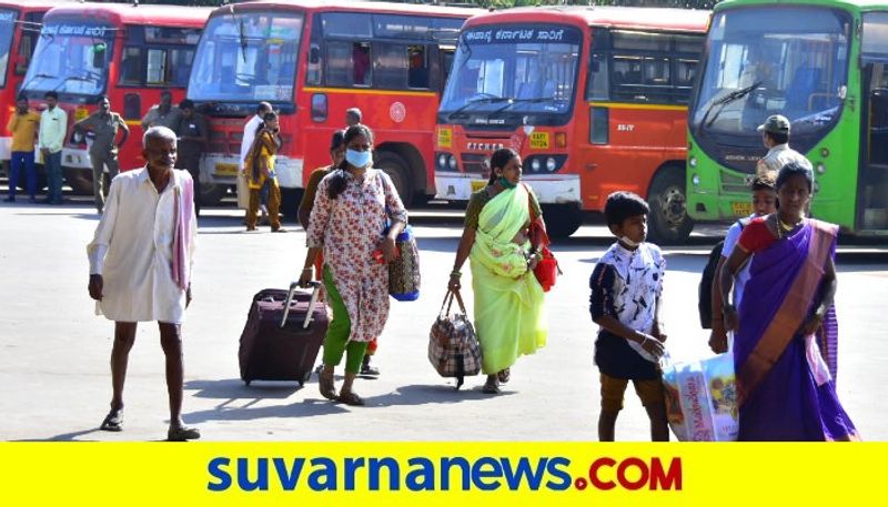 Workers Who have Come to Vote are looking for a buses at Kushtagi in Koppal grg