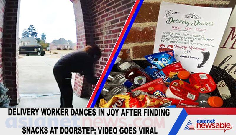 Delivery worker dances in joy after finding snacks at doorstep; video goes viral-tgy