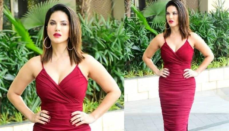 Sunny Leone stunning in maroon dress