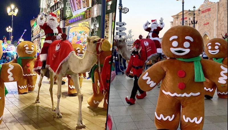 Santa Claus arrives on a camel instead of reindeer sleigh in Dubai's Global village - gps