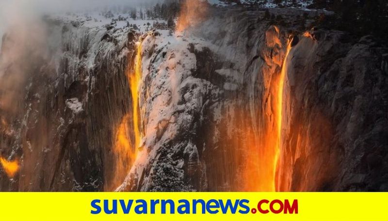 Horsetail Fall in California glow orange and red in winter dpl