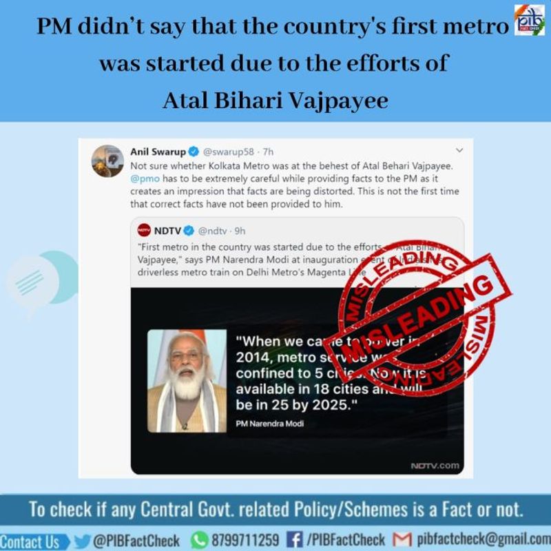 Fact-check NDTV tweet PM Modi Vajpayee credit Delhi Metro-VPN