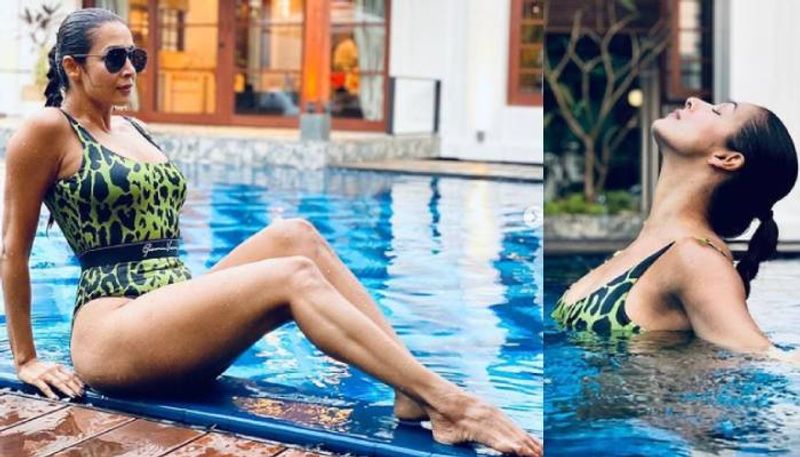 Malaika Arora in an Animal Print Swimsuit