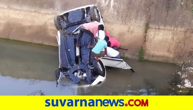 New car fall down into canel in Haveri dpl