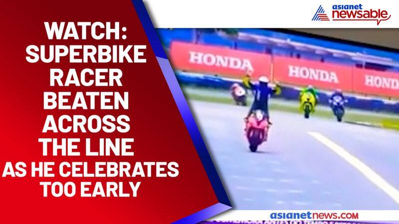 Superbike racer's premature celebration ahead of victory ends up finishing in third place: Watch the video - gps