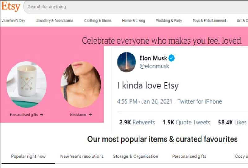 etsy shares jump upto 9 percent after tesla ceo elon musk tweets i kinda love etsy