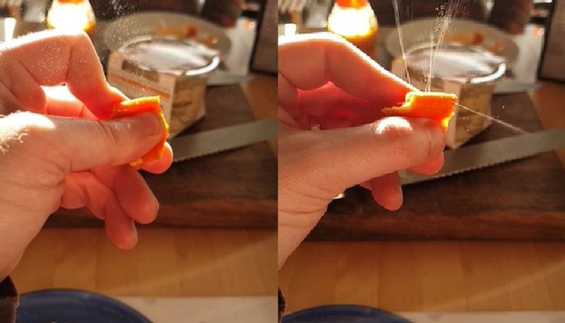 viral video in which orange peel being squeezed