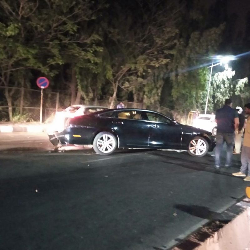 Business man Jaguar car accident near CM House kaveri Bengaluru ckm