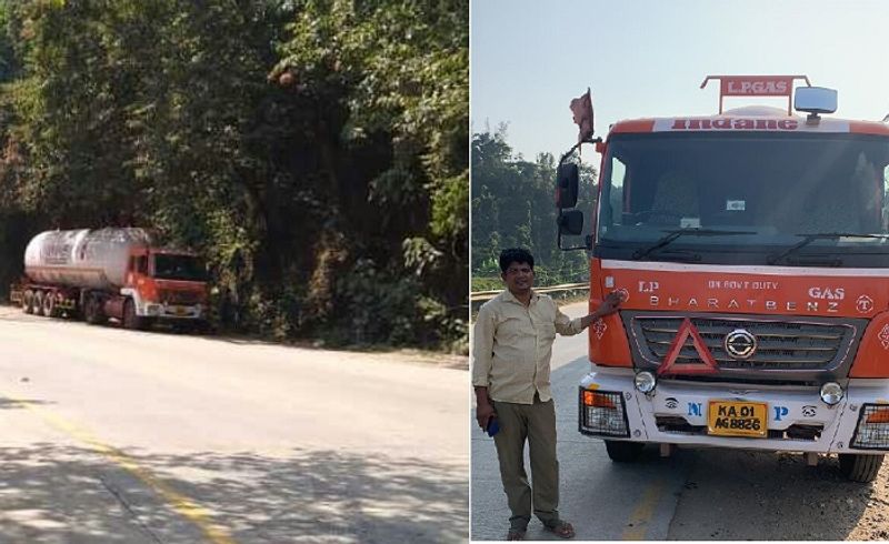 Leakage from LPG tanker creates tension in Mangalore Bengaluru Shirady ghat highway ckm