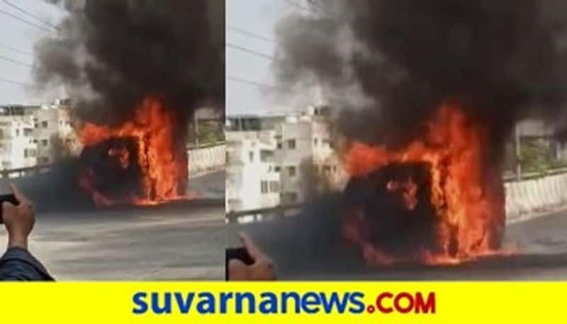 Land Rover destroyed after huge fire Bengaluru mah