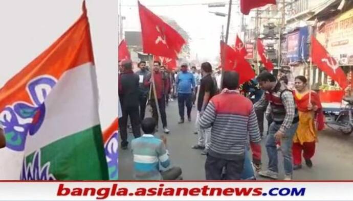 পুলিশকে তৃণমূলের পতাকা উপহার দিল বনধ সমর্থনকারীরা, গান্ধীগিরি এবার দুর্গাপুরে