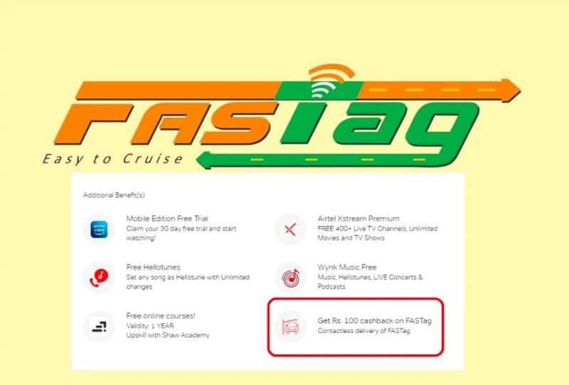 fastag online india check how to get rs 100 cashback  for airtel customers