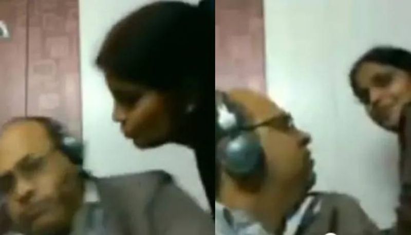 Woman tries to kiss husband during Zoom call meeting