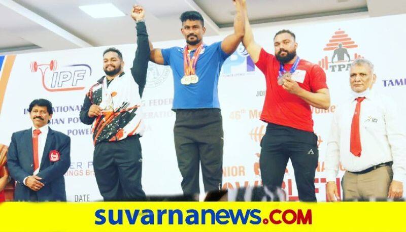 Vishwanath Ganiga wins 3 gold medals in National Level Power Lifting snr