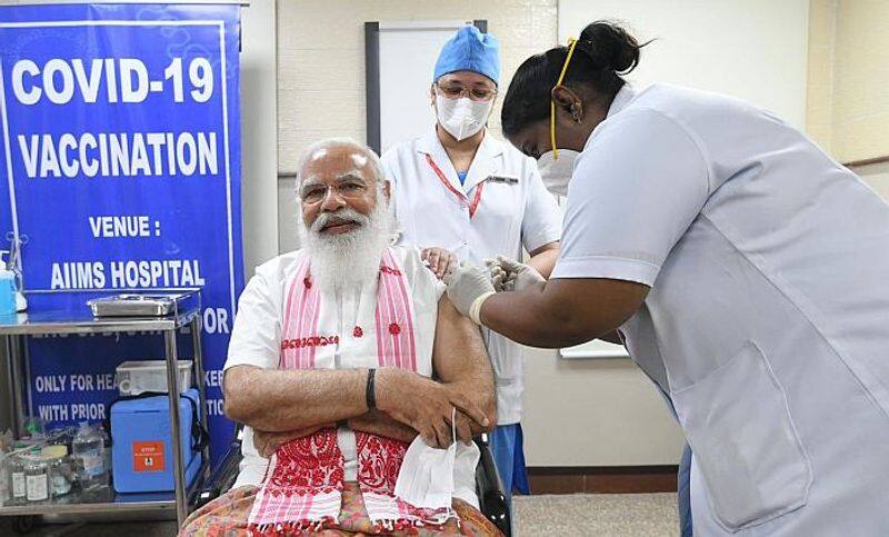 PM Narendra Modi receives his first Covid vaccine shot at AIIMS-VPN