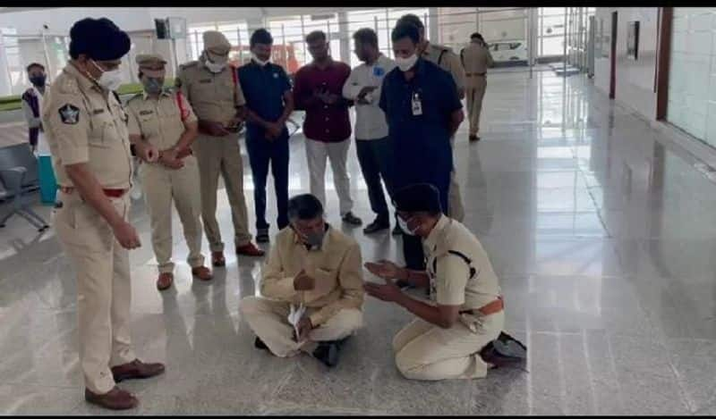 Chandrababu Naidu continuing protest from six hours  at renigunta airport lns