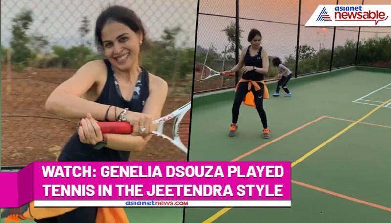 Genelia D'Souza plays tennis in Jeetendra's style; Watch this cute video - gps