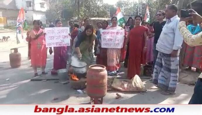 পিকনিক নয়, রান্নার গ্যাসের মূল্যবৃদ্ধিতে উনুন জ্বালিয়ে প্রতিবাদ তৃণমূলের