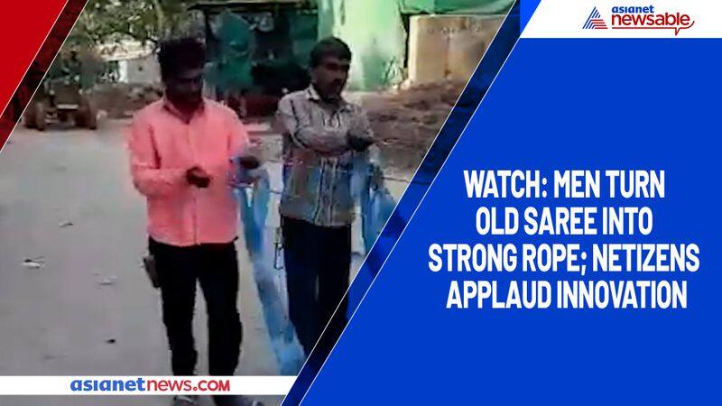 Watch Men turn old saree into strong rope; netizens applaud innovation-tgy