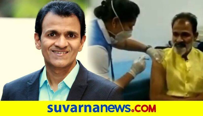 Kannada actor Raghavendra rajkumar inoculated covid19 vaccine at Ramaiah hospital Bengaluru vcs