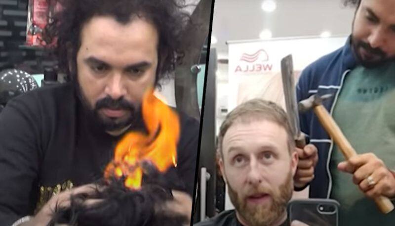 Lahore barber uses fire, knife and hammer to style hair; Watch this viral video - gps