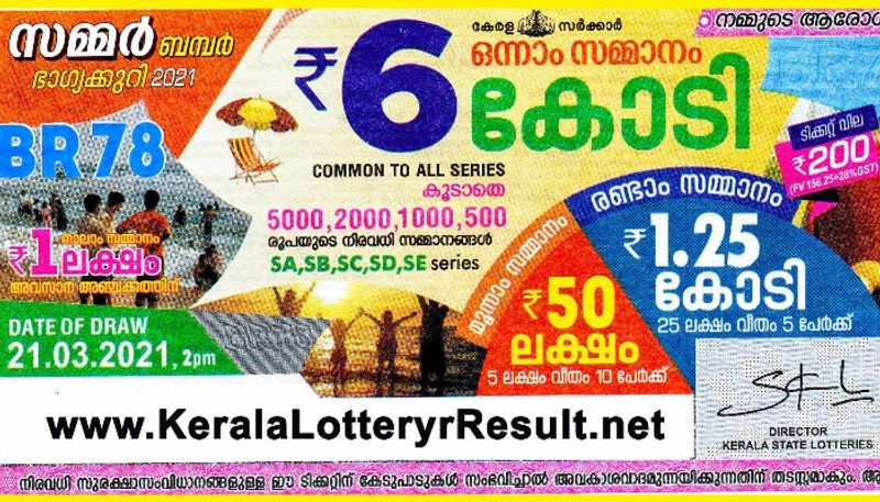 kerala-lottery-Summer Bumper-Br-78-21-3-2021-result-today