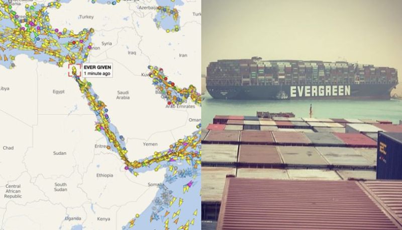 huge container ship blocks suez canal