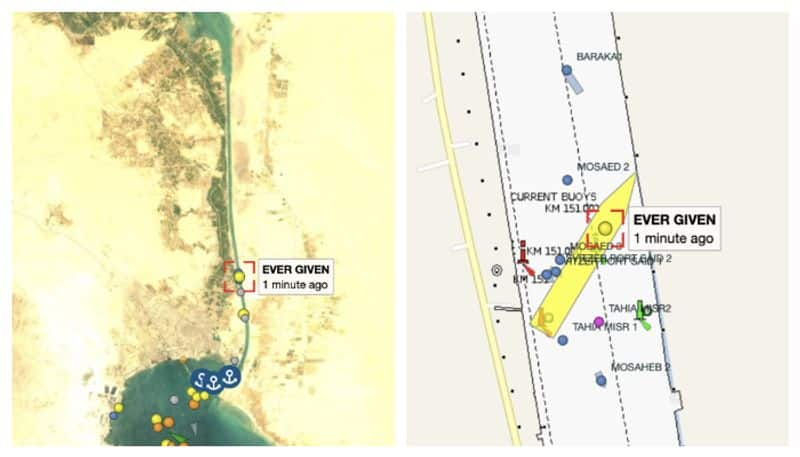 huge container ship blocks suez canal