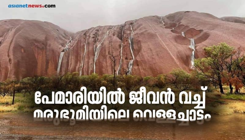 rare waterfalls on Uluru Kata Tjuta National Park in Australia after heavy rain